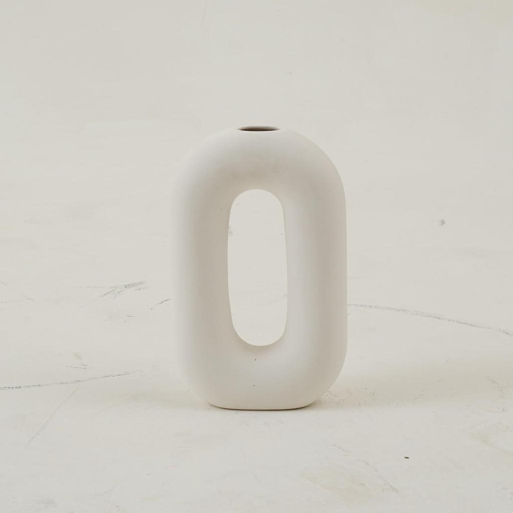 White Ceramic 'Polo Donut Vase' Set of 2 (9 & 8 Inches) | Decorative Donut Ring Vase for Dried Flowers and Pampas Grass | Vases for Home Decor