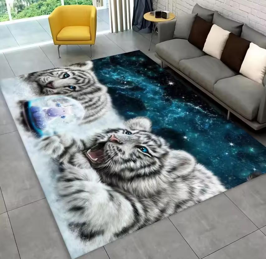 

Living Room Rug Forest White Tiger Mother & Cub Healing Carpet Non-Slip Easy Clean Nature Healing Personalized Home Decor Mat 40x60cm
