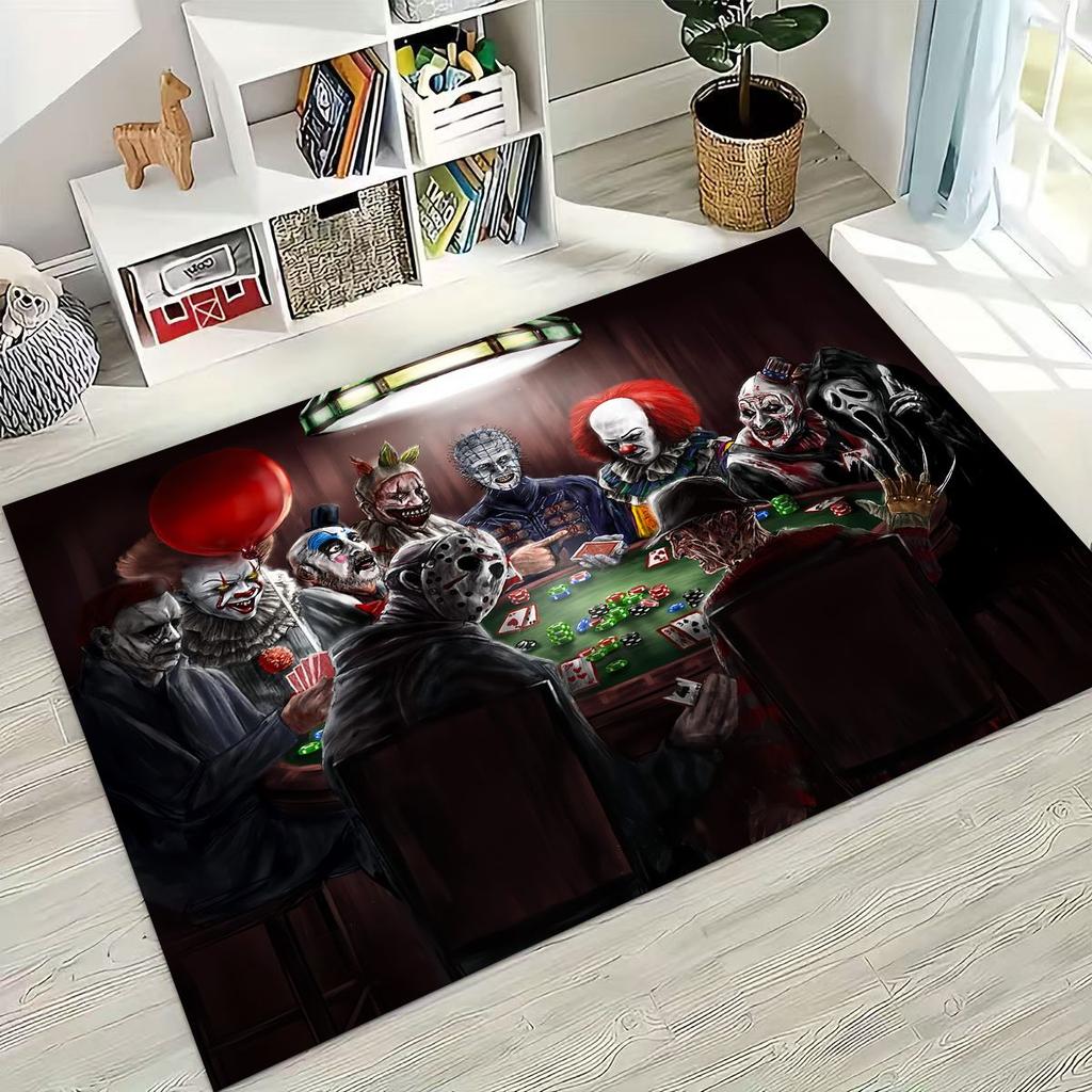 Horror Characters S-Scream Ghost Face Rug for Bedroom Living Room Sofa Home Doormat Decor, Large Kids Play Non-slip Floor Mat