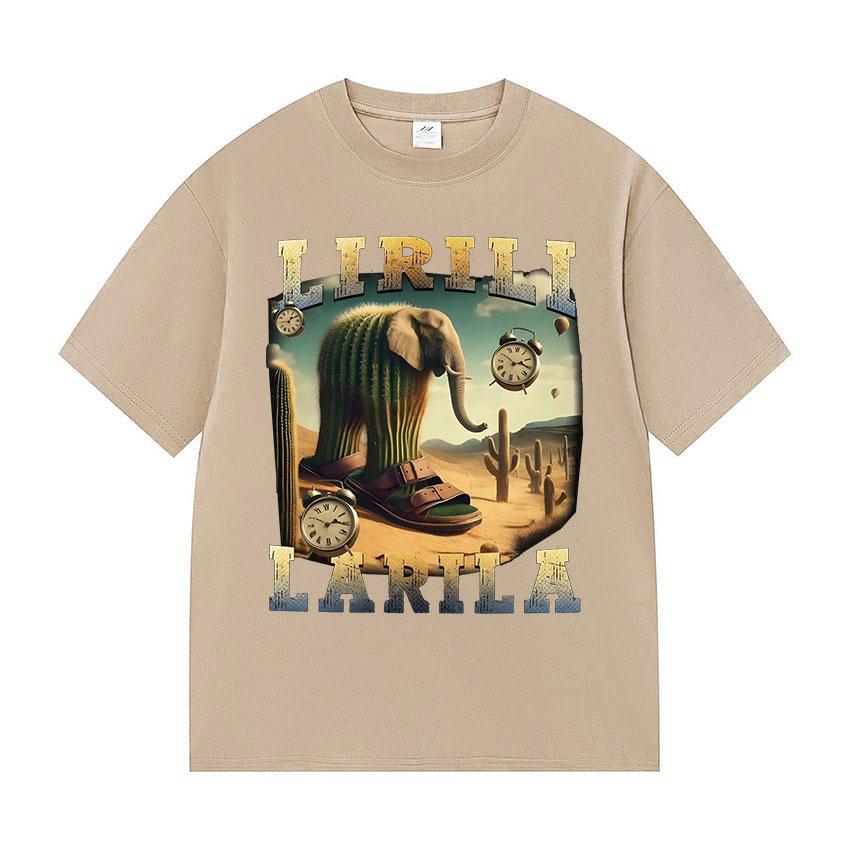 Lirili Larila Elefant mit Sandalen Lustiges Meme T-Shirt Herren Vintage Oversized T-Shirts Unisex Lässig Hochwertige Baumwoll-T-Shirts