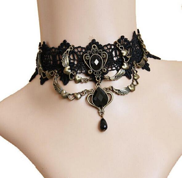 Gothic Black Lace Choker Necklace Halloween Collar Choker Steampunk Party Jewelry