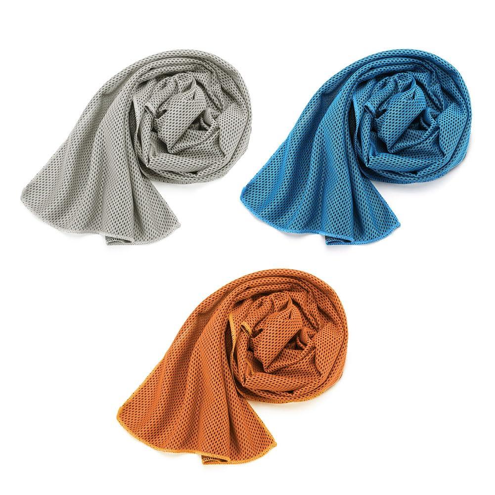 Cooling Set of 3 x 100 Large UV Super Neck Cooling Made with Cooling Heatstroke Sports Towel Blue Towels, (30 cm), Size, Protection, Absorbent, Towel,