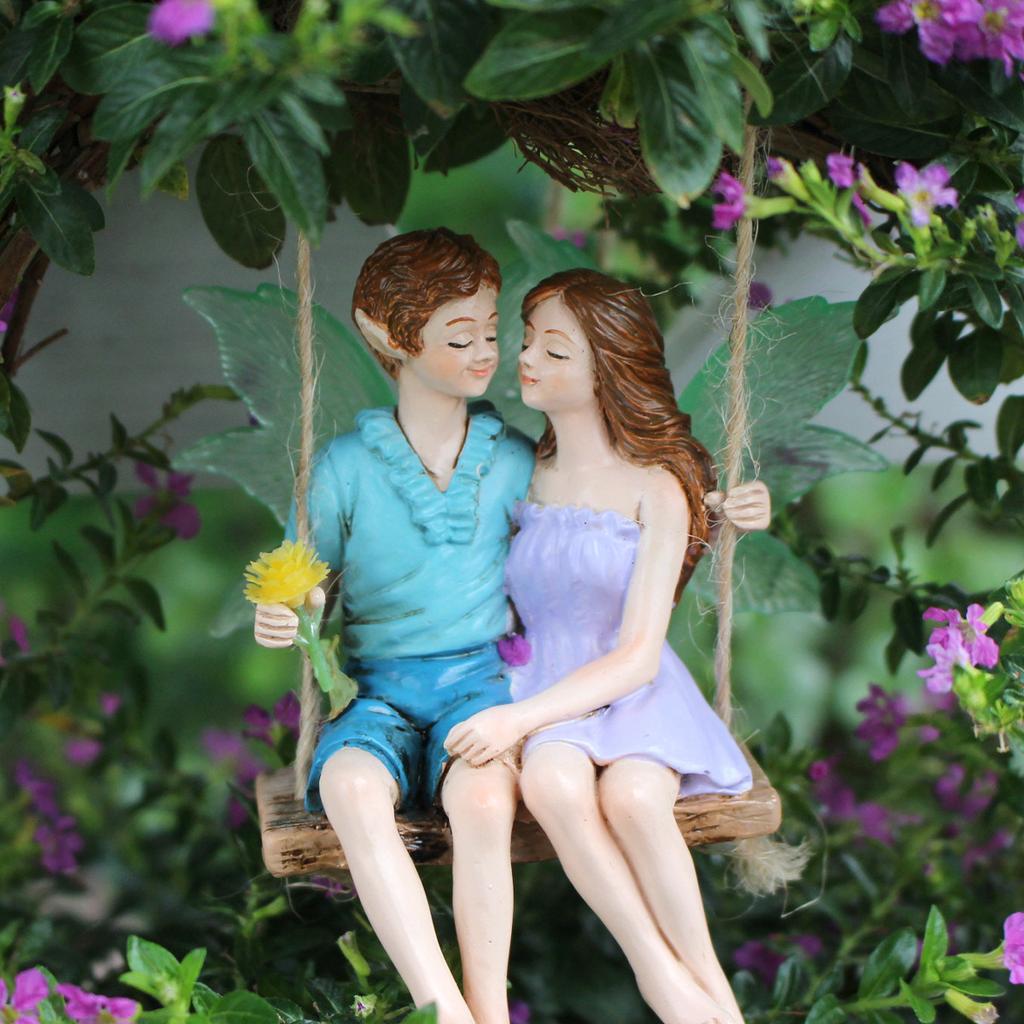 Luminous couple swing flower fairy, hanging, decorative craft, resin material, fluorescent wing fairy
