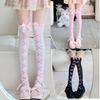 Oberschenkelhohe Strümpfe mit Schleifen-Akzent Herz-Skelett-Print Anime-Mädchen Cosplay Festivals Überknie Lange Socken für Damen