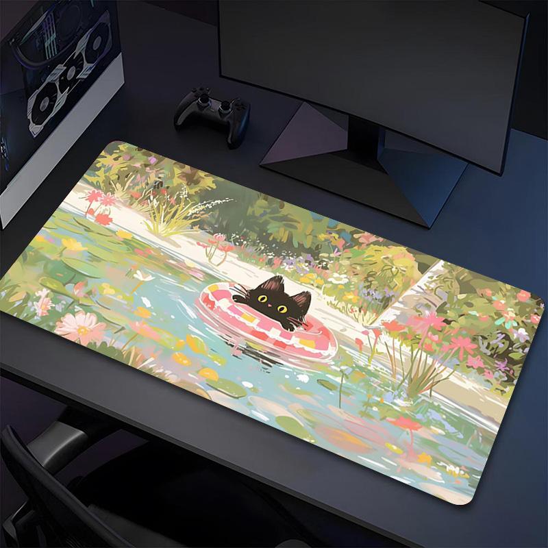 Cat Float Xl Gaming Mouse Pad Nonslip Rubber Base Stitched Edge Waterproof Desk Mat For Pc Laptop Gamer Office Computer Accessories C929149