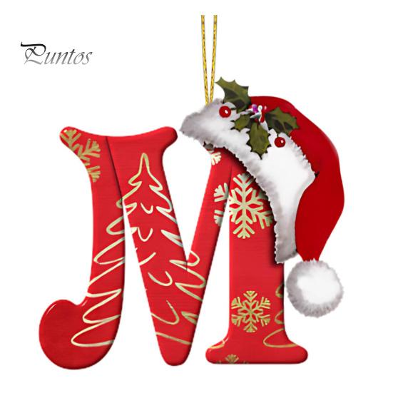 

Рождественская подвеска в виде буквы, акриловая 2D плоская буква, подвесное украшение на рождественскую елку, шапка Санты, украшение в виде буквы для каминной двери, стены M