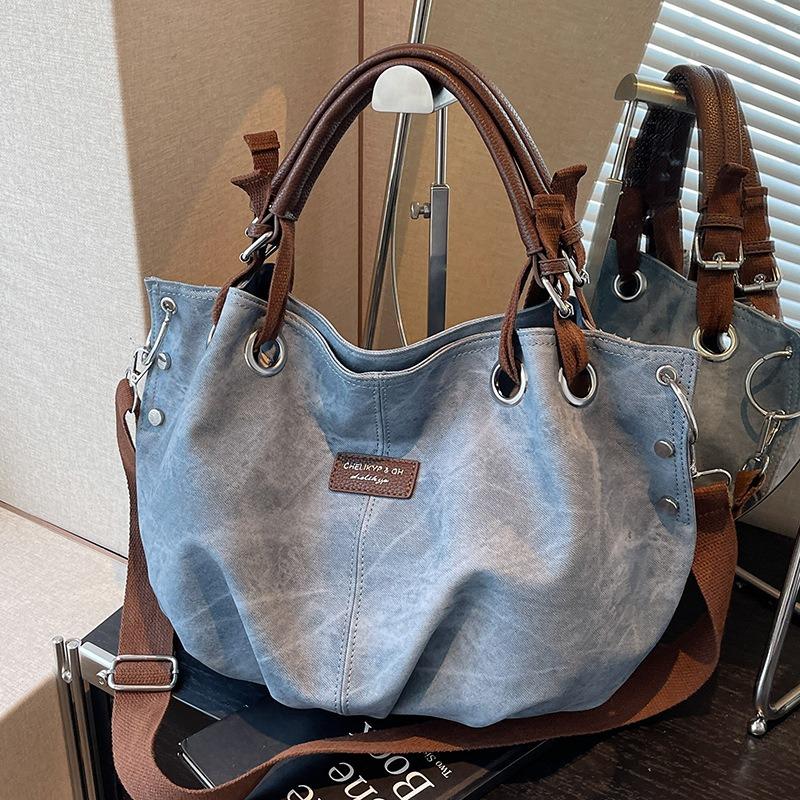 Vintage tote bag ladies commuter handbag lazy wind large capacity tooling bag student class bag