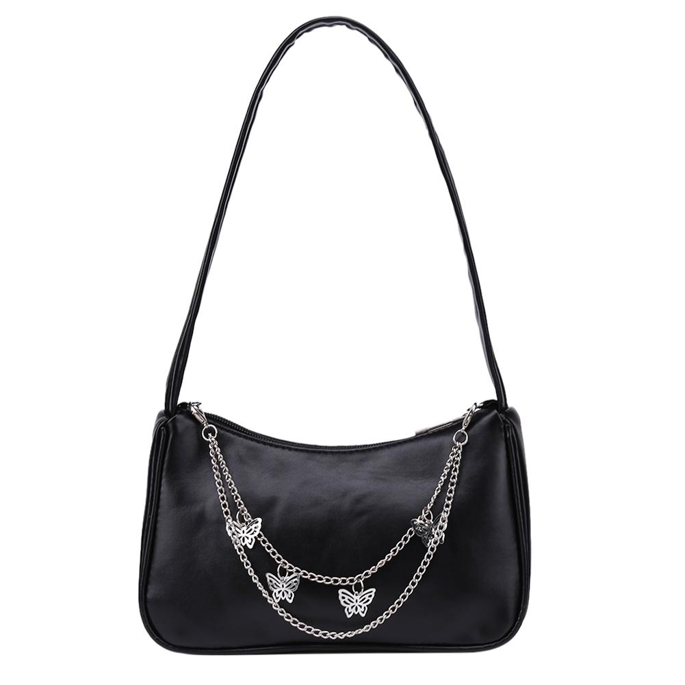 

Women Butterfly Chain Shoulder Bags Ladies Leather Zipper Shopping Subaxillary Bags Pure Color Small Hand Bags чёрный