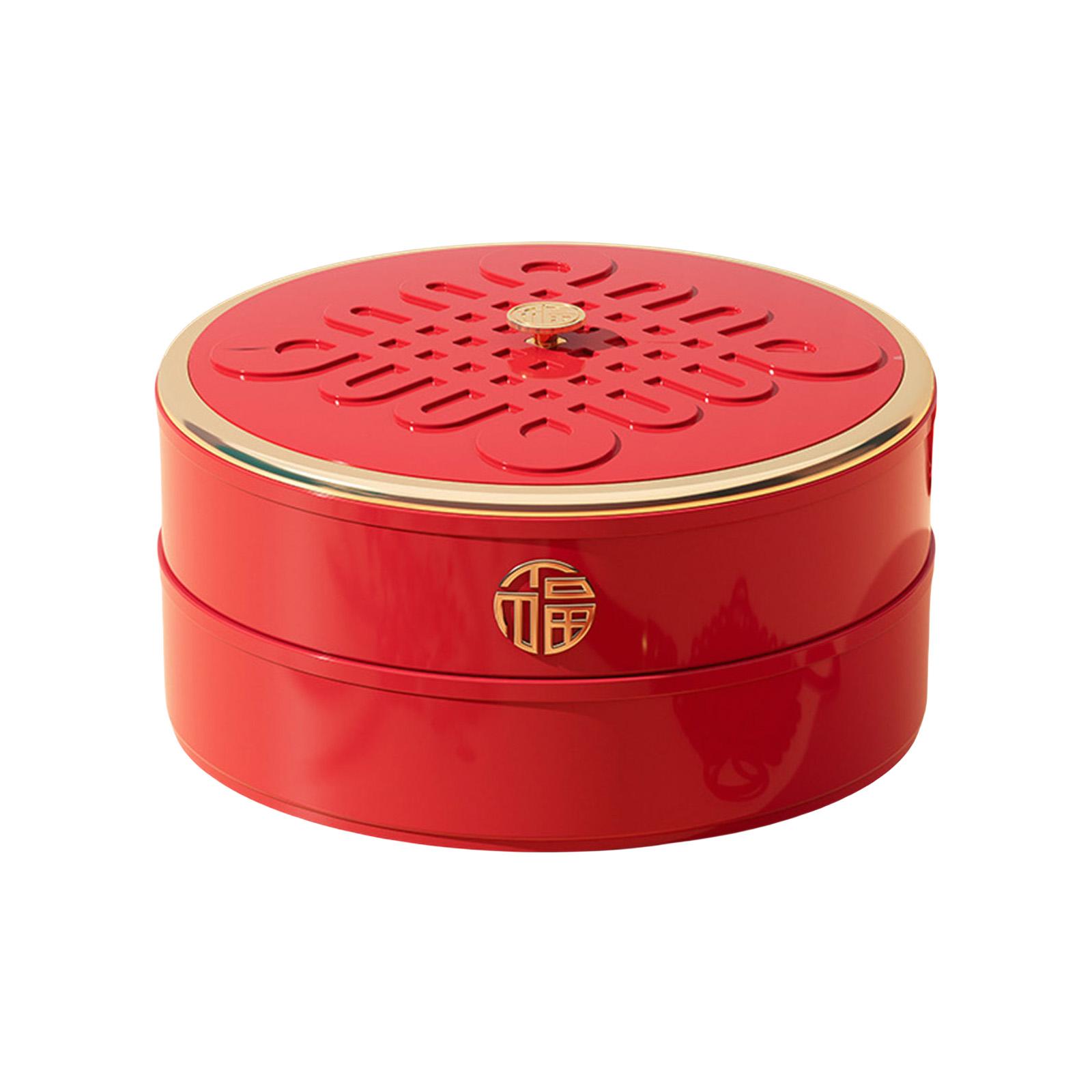 

Пластиковая тарелка для закусок с разделителями и крышкой, узор в виде китайского узла для весеннего фестиваля, коробка для хранения орехов и изюма 2 красный