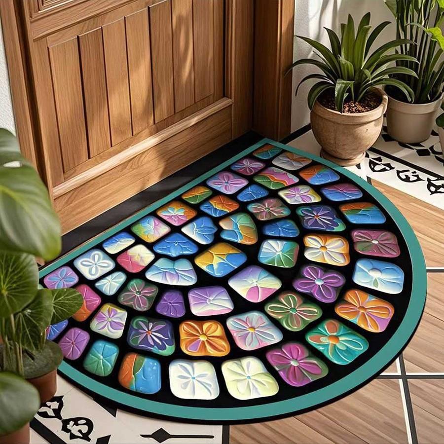 60*90cm 2D Colorful Pebble Doormat Non-Slip, Easy To Clean, Semicircular Design with Stone Pattern for Entryways, Bathrooms, Patios, Outdoor Door Mat