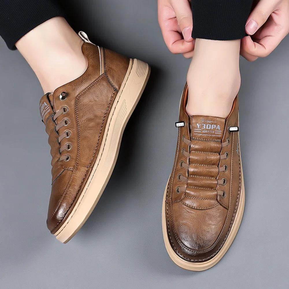 Casual Leather Shoes Men'S Spring New Soft Leather Cowhide Mens Shoe Soft Sole Versatile Daily Board Shoes Men Loafers Male