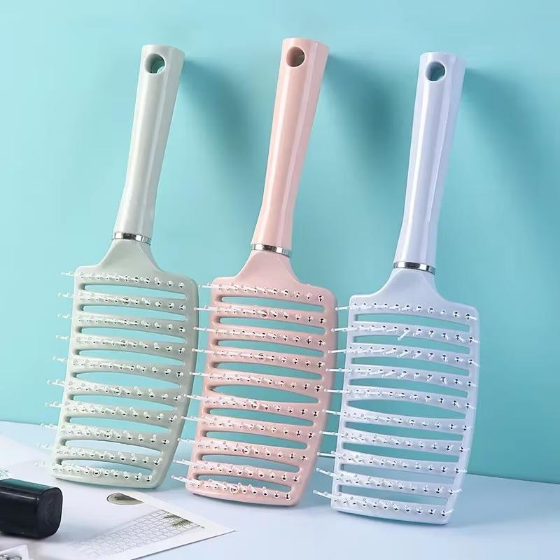 1Pc Pink Elastic Massage Combs Hollow Out Hair Brush Scalp Massage Combs Detangler Fast Blow Drying Hair Styling Detangling Tool
