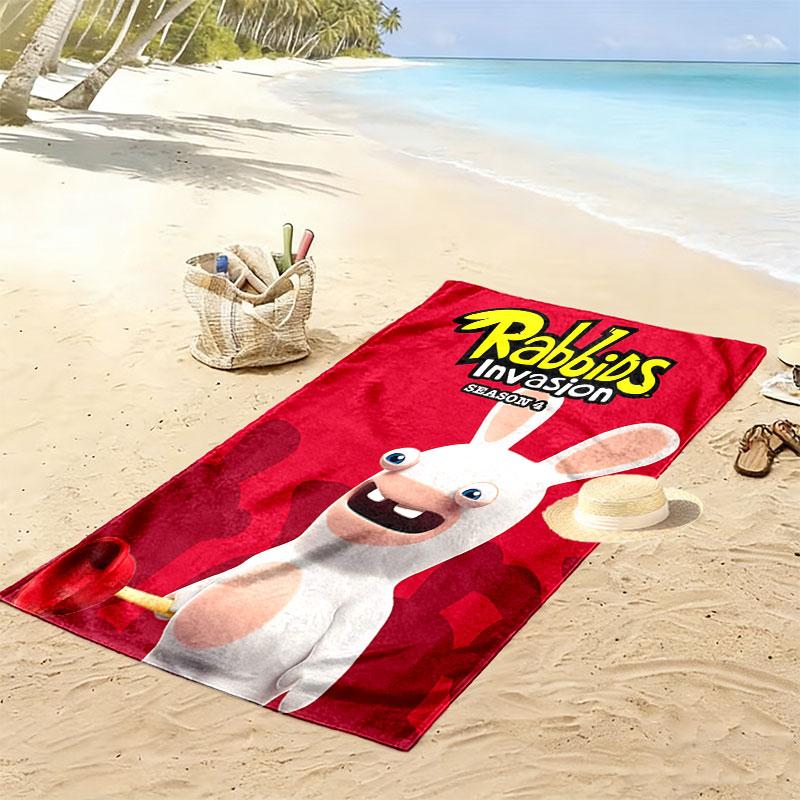 Rabbids Invasion Tale Print Beach Towel, Large Soft Quick Dry Towel for Beach Camping Swimming