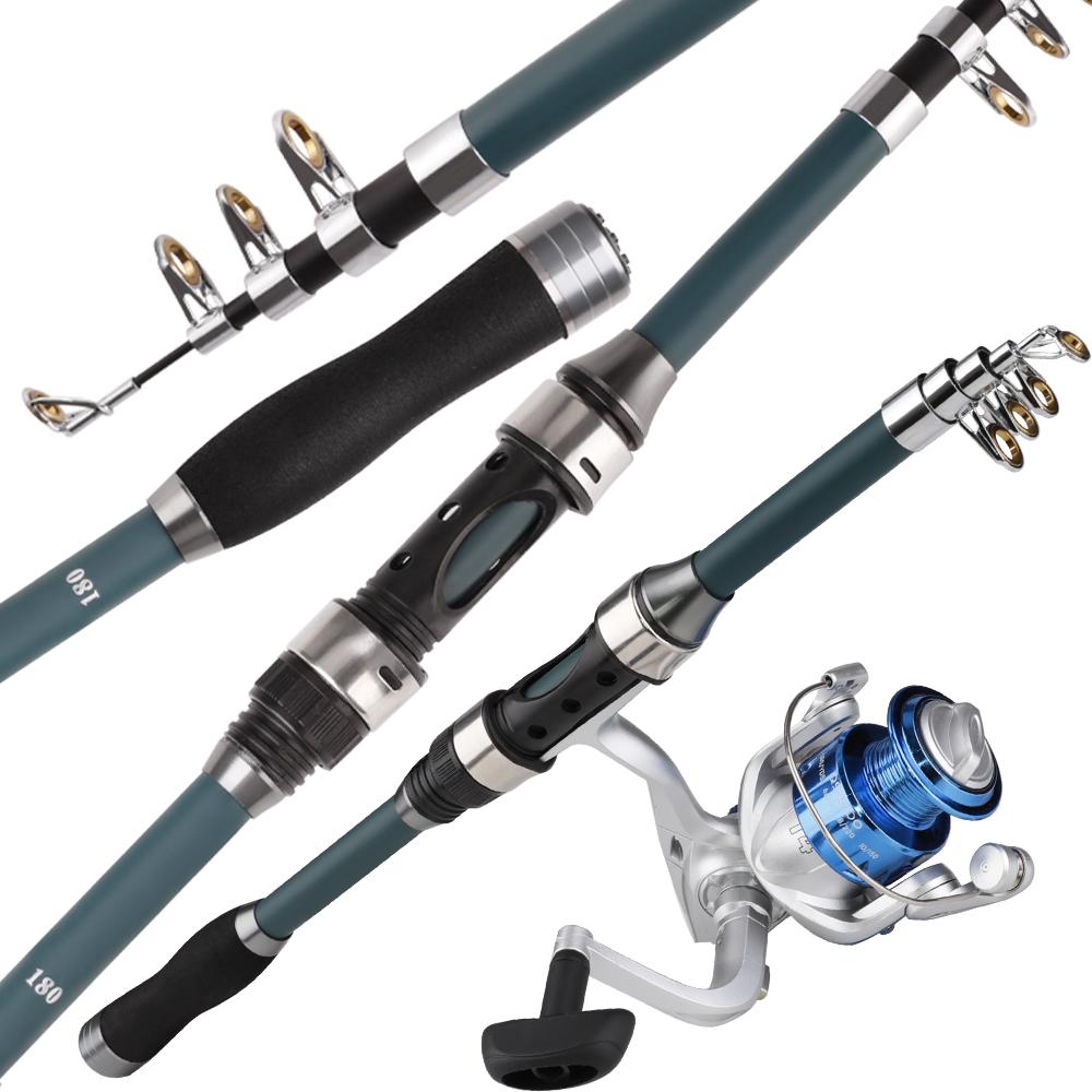 FTK 55pcs1.8m Fishing Rod and Reel Float Lure Set Carbon Fiber Telescopic Fishing Rod  Spinning Reel for Saltwater Freshwater