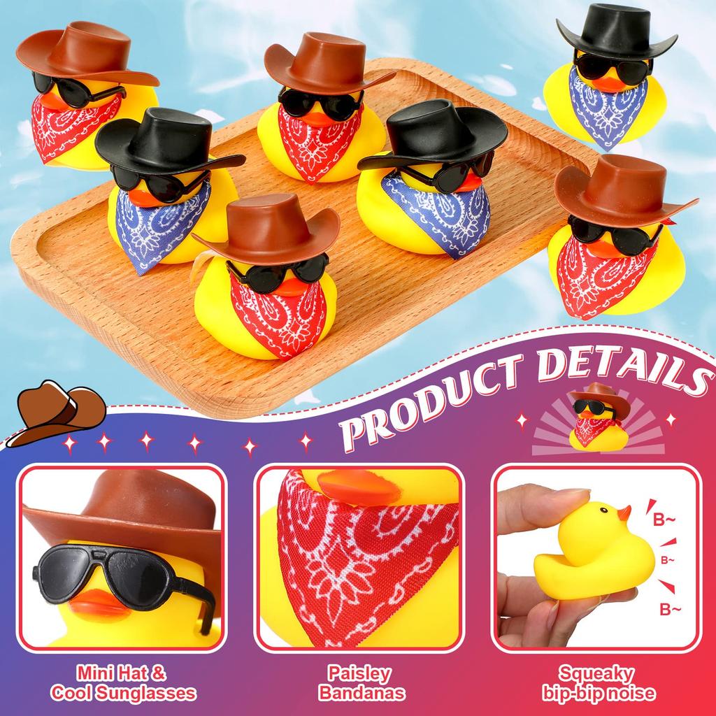 12/24/36 Set Cowboy Rubber Duck Bulk Mini Yellow Duckies Party Tiny Ducks Toy Bandanas For Summer Shower Party Favor