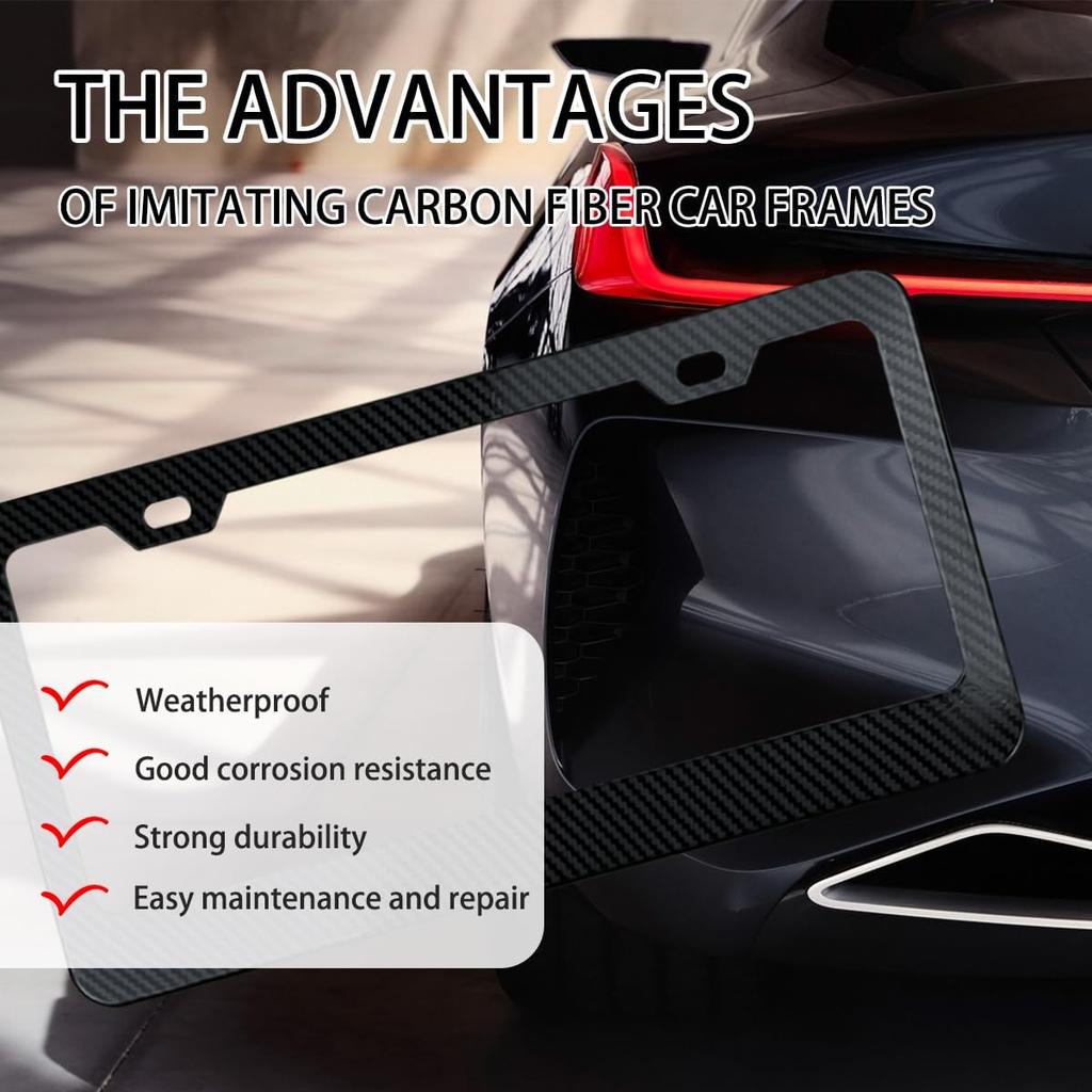 Mandark 2 Stück Kohlefaser Kennzeichenhalter für Autos, Aluminium Kfz-Kennzeichenhalter mit Schrauben, Rostfrei US-Standard Fahrzeug Vorne Hinten