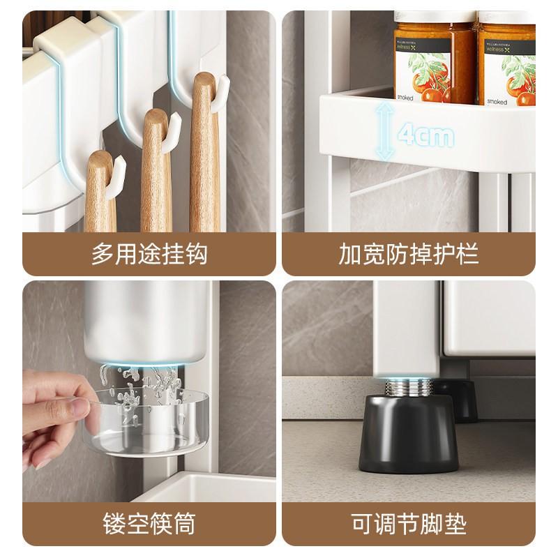 Corner Kitchen Organizer Rack 2-3 Tier Triangular Shelf Spices Condiments Utensils With Hooks Knife Holder Chopstick Cylinder