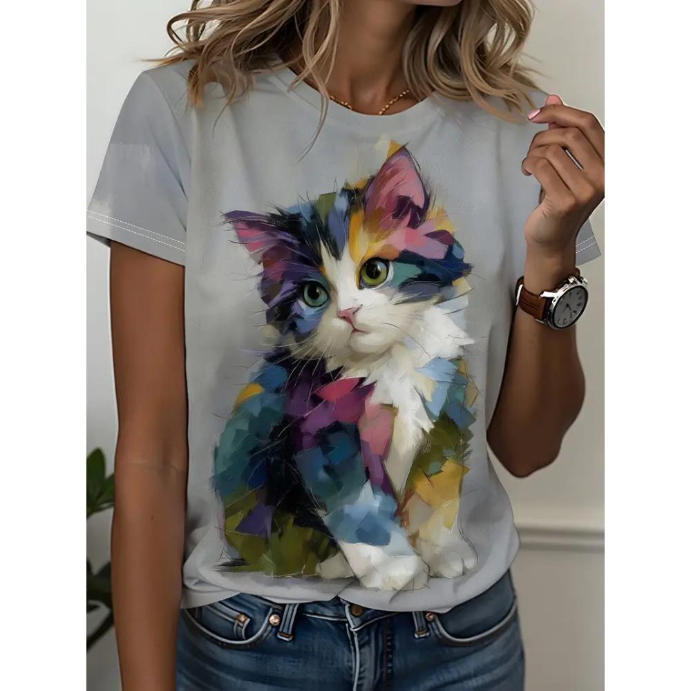 Men's Animal Funny T Shirt Short Sleeve T Shirt 3D Printed O-Neck Shirt Jesus Cat Rabbit Graphic Summer Casual Clothing Apparel