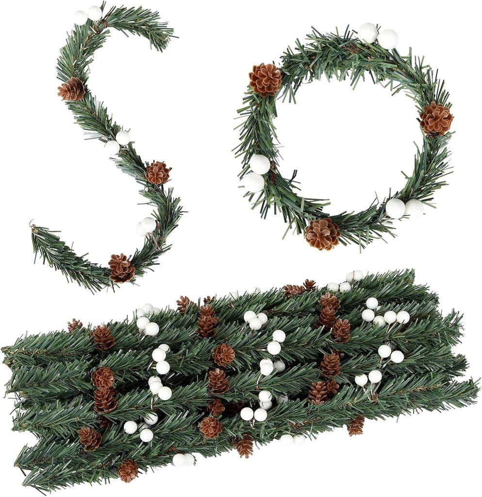 24 Pcs Christmas Garland Ties with Red Berries & Pine Cones for Holiday Decor