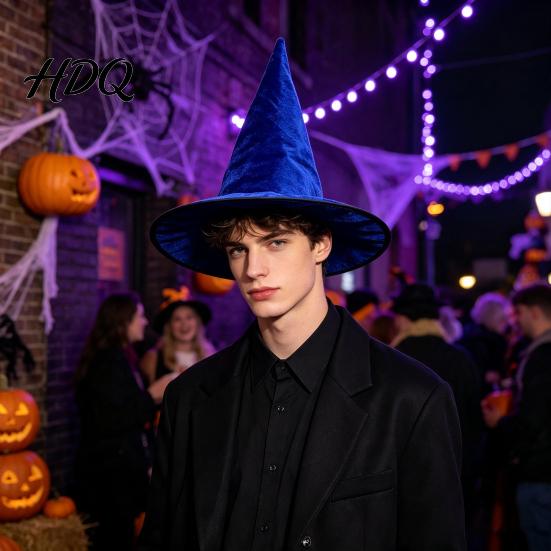 Cappello a Punta da Mago per Adulti in Velluto Cappello da Strega per Costume di Halloween con Ampio Bordo Magico Copricapo per Festival Dark Fantasy Cosplay Adulto