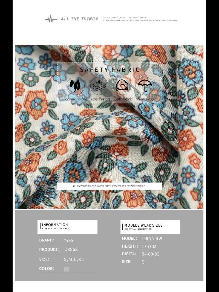 Women Retro Slim Fit Long Print Dress European American Style Summer Green