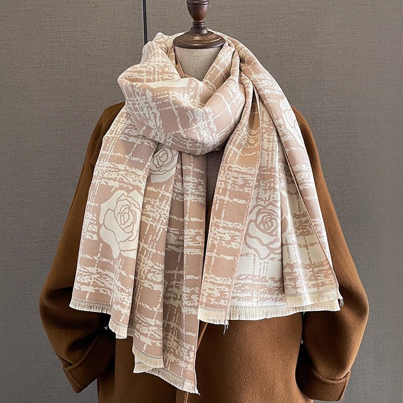 Toamnă și iarnă Nouă eșarfă din imitație de cașmir, cu două fețe, îngroșată, pentru menținerea caldă a ținutei exterioare.