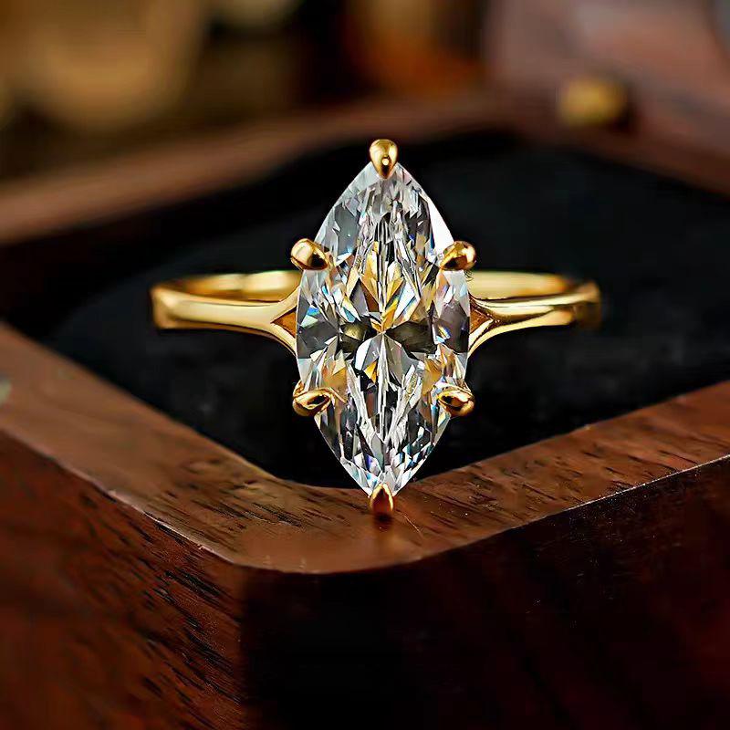 Minimalist Seiko Horse Eye Shape High Fire Color Zircon Open Ring Female, Inlaid Engagement Diamond Ring Niche Personality Diamond 2026 Resizable