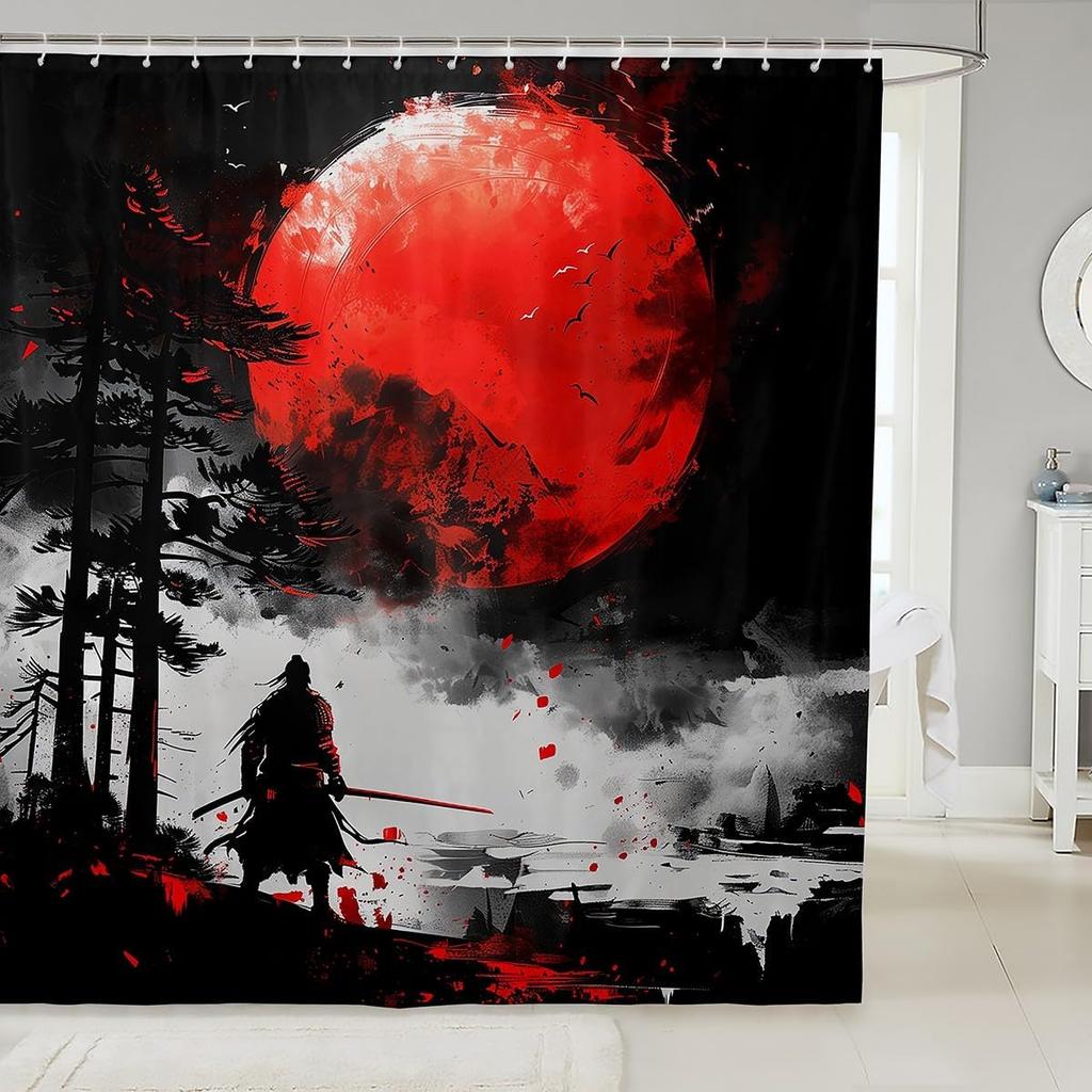 Samurai Fabric Shower Curtain Japanese Style Shower Curtain for Kids Boys Girls Vintage Dragon Bathroom Waterproof Accessories