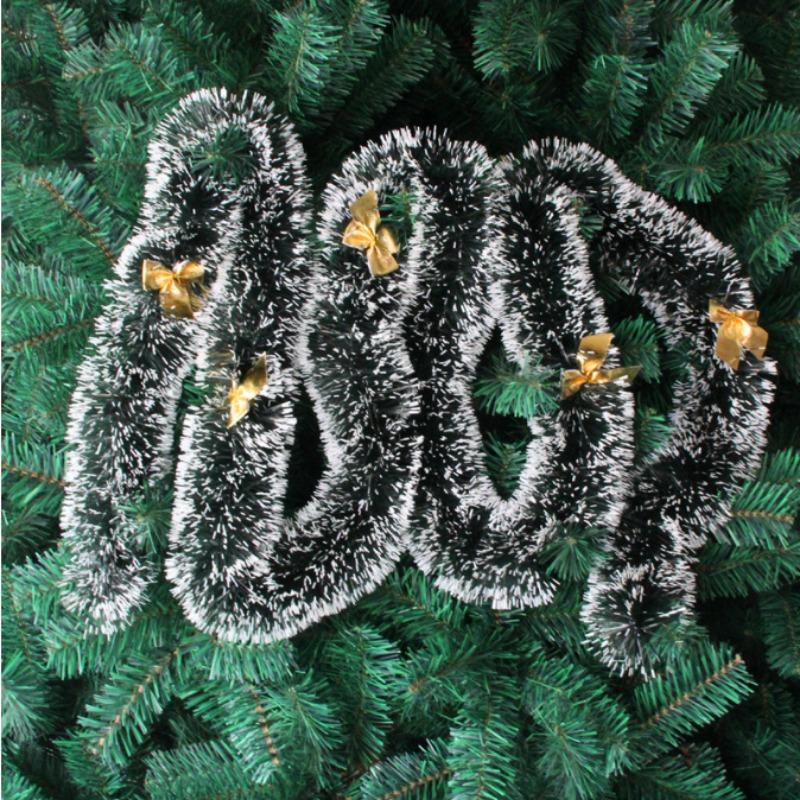 2pcs 2M Christmas Decoration Bar Tops Ribbon Garland Christmas Tree Ornaments Dark Green Cane Tinsel Party Supplies