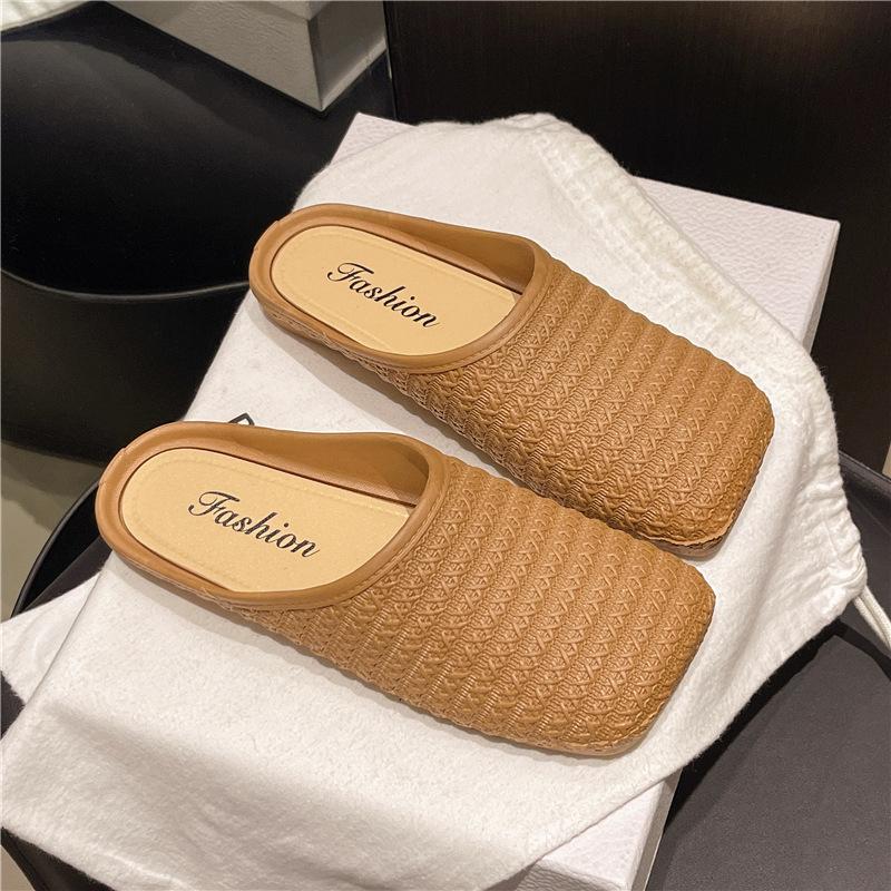 

Baotou half slippers women s simple fashion flat sandals home non-slip lazy cool slippers women 40-41