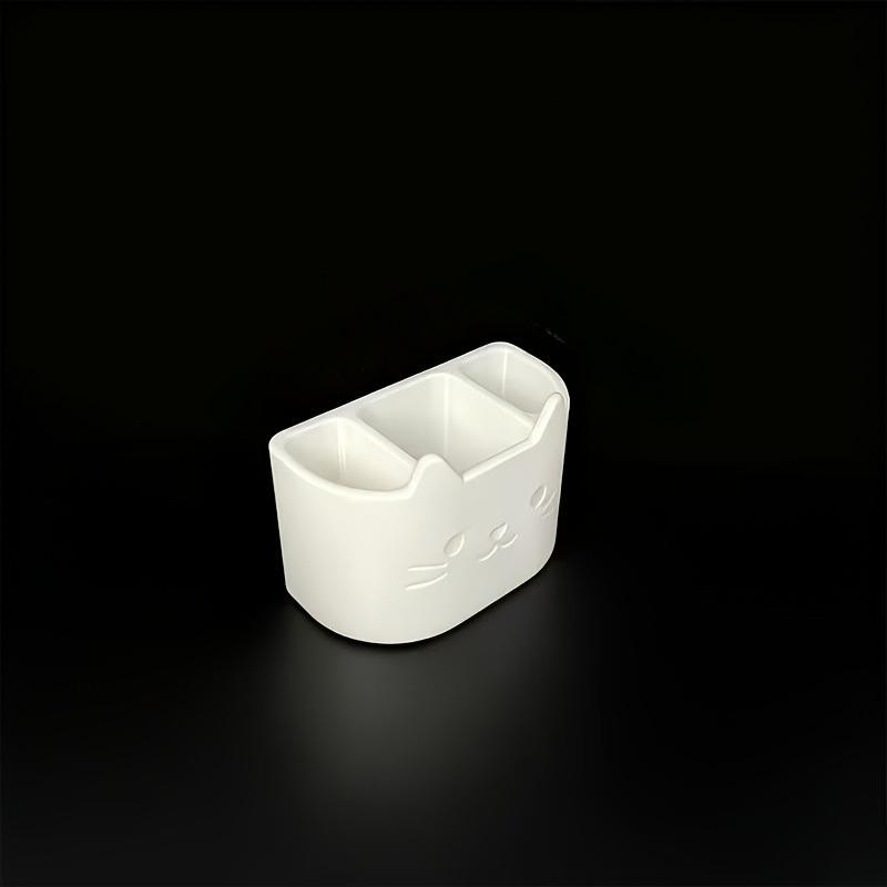 

1pc Cat-Themed Three-Hole Self-Draining Toothbrush Holder, Desktop Storage Organizer For Cosmetics, Facial Cleanser