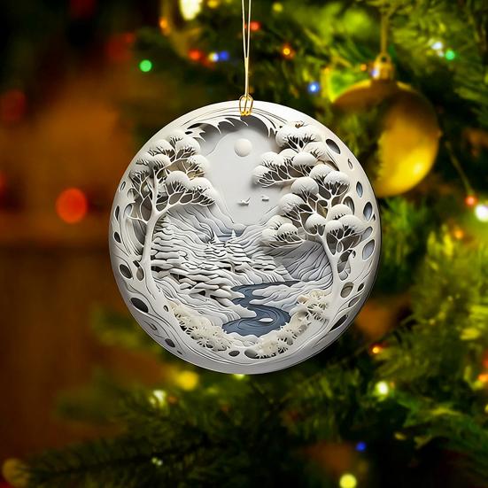 2D Acrylic Christmas Ornament Lightweight Home Office Indoor Holiday Party Xmas Tree Hanging Decoration Pendant Festival Gift