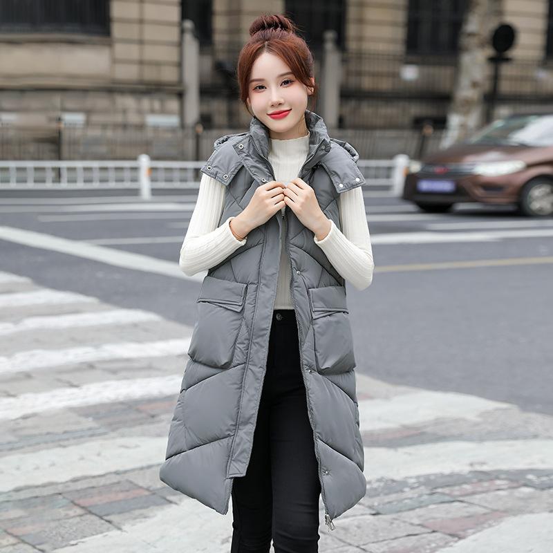 Autumn and winter new medium and long thin large size hooded thickened down cotton jacket vest women's vest vest tide