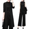 Plus Size Women's Slimming Wide-Leg Pants Suit Set - Spring/Autumn 2026 Style, Semi-High Neck, Casual Three-Piece.