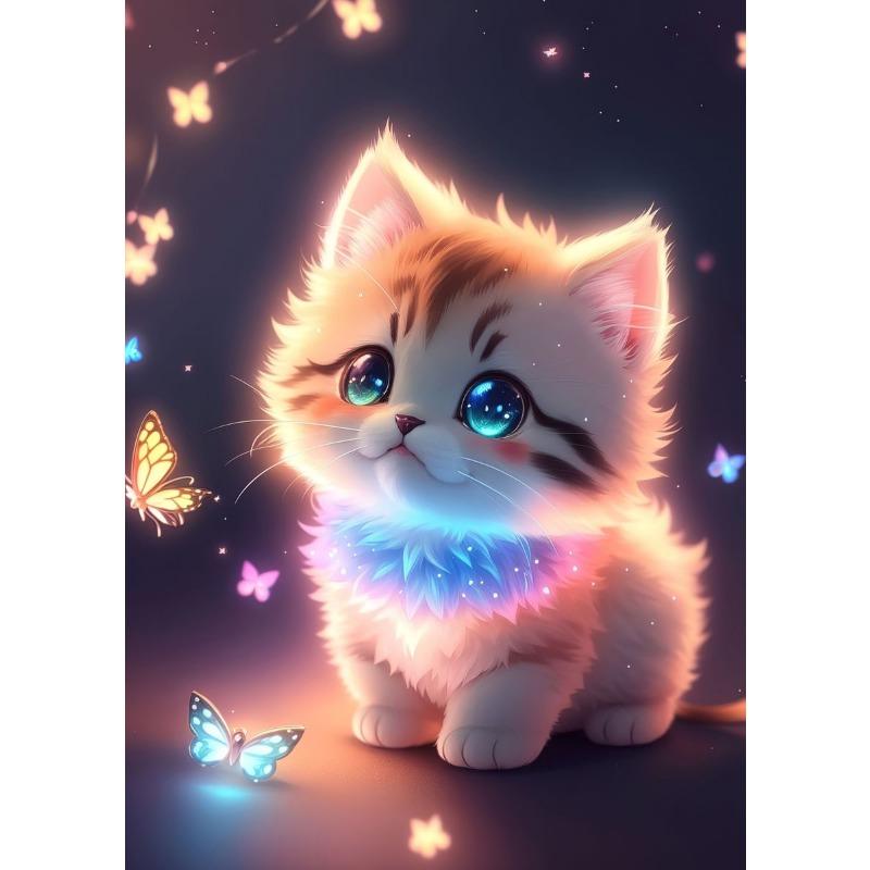 Lovely Glowing Kitten Canvas Poster Cute Cat Wall Art Picture for Living Room Bedroom Playroom Club Bar Modern Home Decor Gift