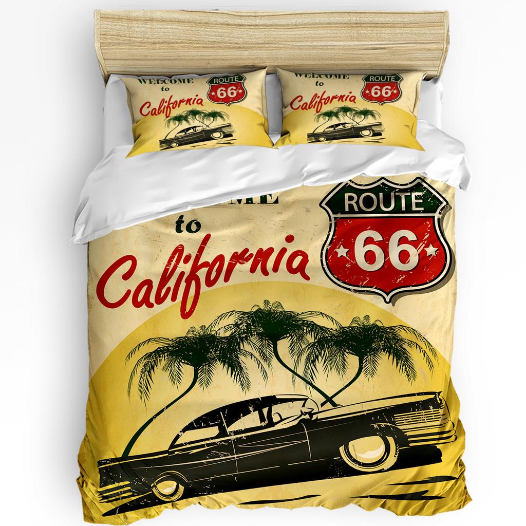 Plakat Samochód Drzewo Kokosowe Pościel Zestaw 3szt Chłopcy Dziewczynki Poszewka na Kołdrę Poszewka na Poduszkę Dzieci Dorośli Poszewka na Kołdrę Zestaw na Podwójne Łóżko Tekstylia Domowe