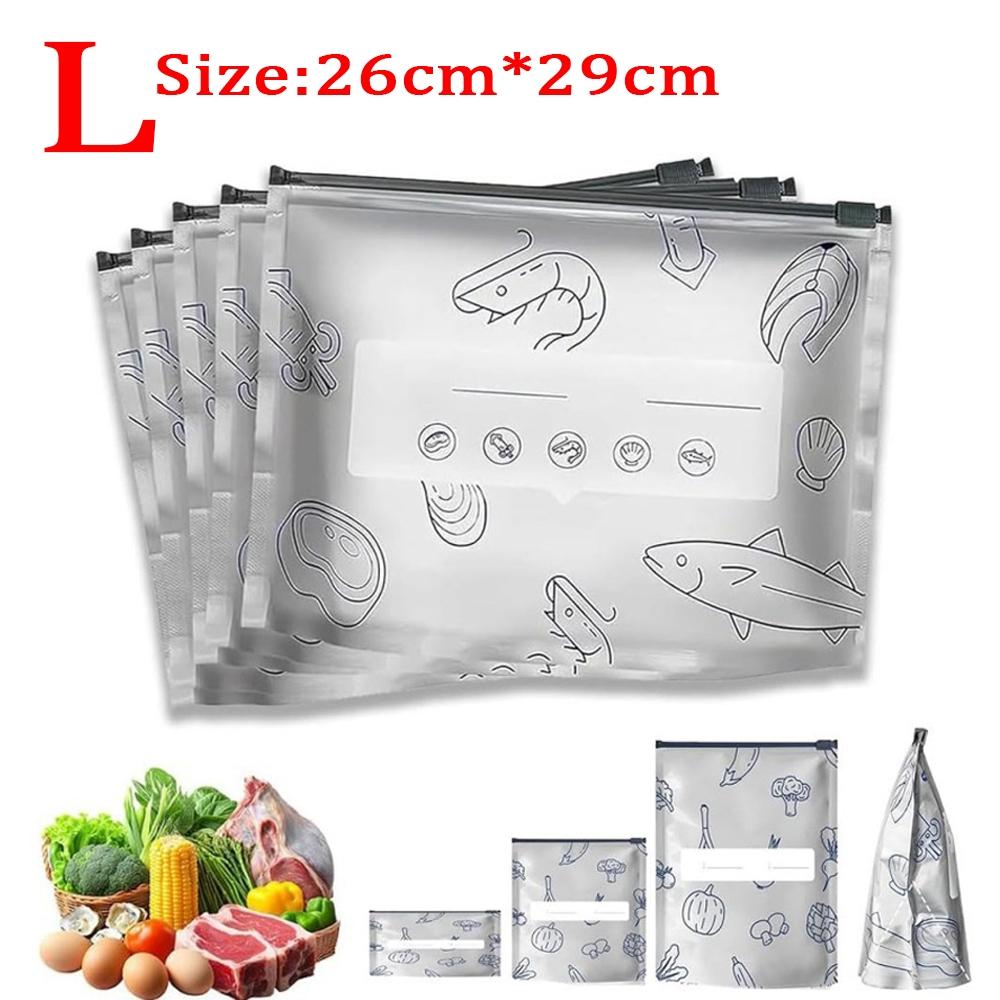Hliníková fólia Vrecko na uchovanie čerstvosti Uzatvárateľné Antibakteriálne Vrecko na skladovanie potravín v chladničke a mrazničke Zips 10PCS：L (26*29cm) gray
