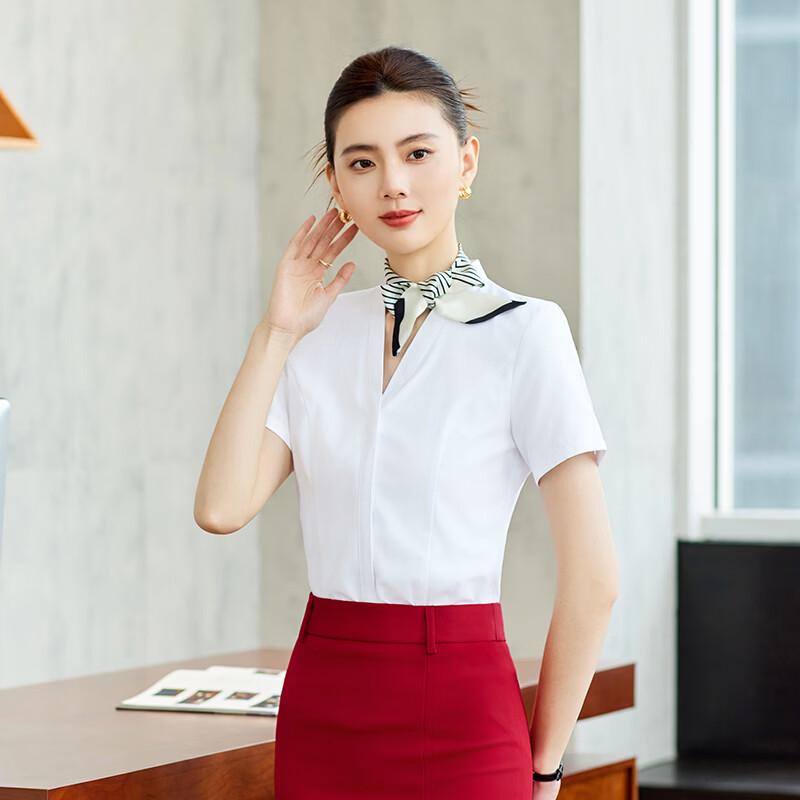 Women's V-Neck Short Sleeve Professional Work Shirt