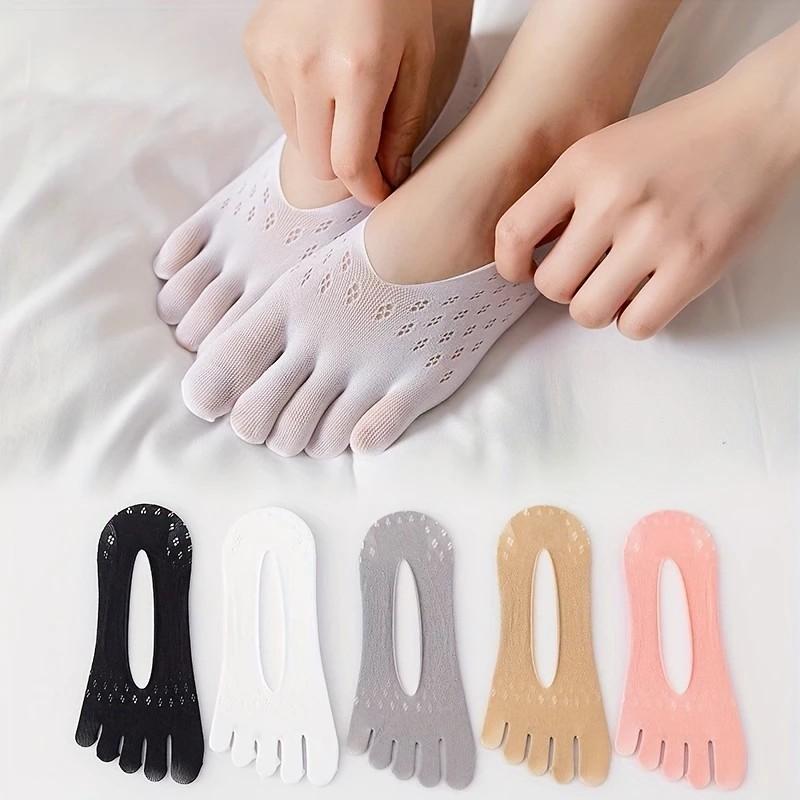 1/5 Pairs Women Split Finger Invisible Socks Fashionable Design Summer Style Mesh Sweat Absorbing Breathable Five Toe Socks
