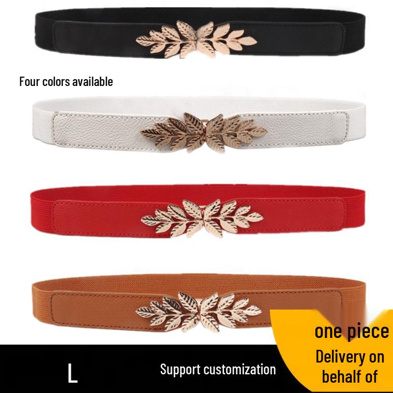 

Little Leaf Elastic Waist Belt for Women - Korean Style Metal Interlock, Available in Four Colors. красный
