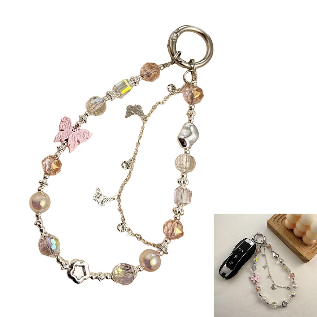 Beaded Camera Phone Strap with Cuteness Butterfly Digital Charm Fashionable Phone Accessory for Phones and Bags
