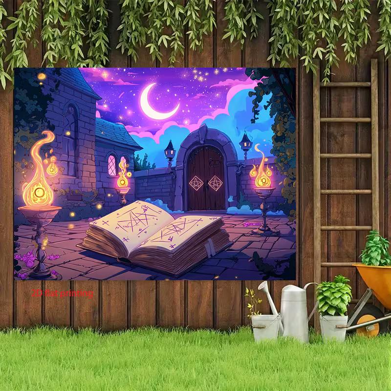 2D Magical Gothic Castle Backdrop Purple Starry Moon Night Party Background Cloth