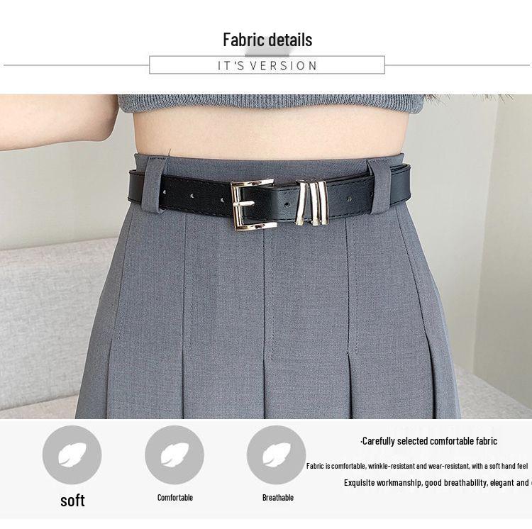 Elegant High-Waisted A-Line Pleated Skirt - Mid-Length, Slimming, Fashionable Niche Design