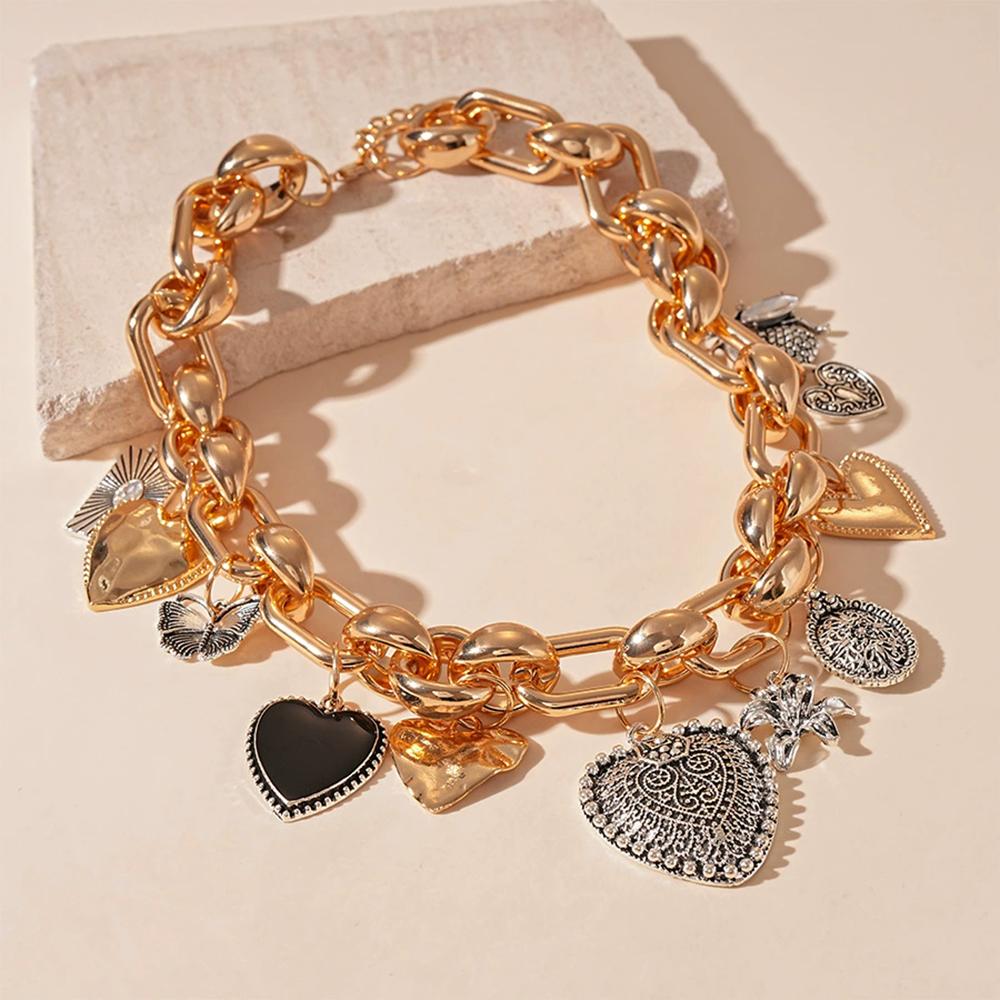 

Retro Individualistic Exaggerated Rhinestone Metal Heart Bow Necklace Elegant Necklaces Fashionable Jewelry Accessories Women Other
