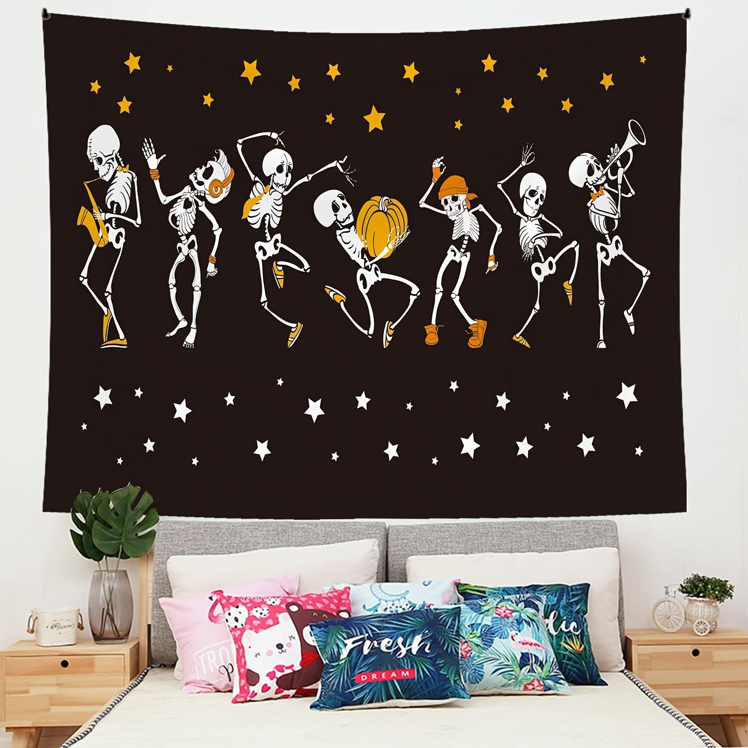 Dancing Skeletons Tapestry Festive and Fun Wall Art for a Spooky Joyful and Uniquely Charming Decor Statement 74x94cm(29x37in)