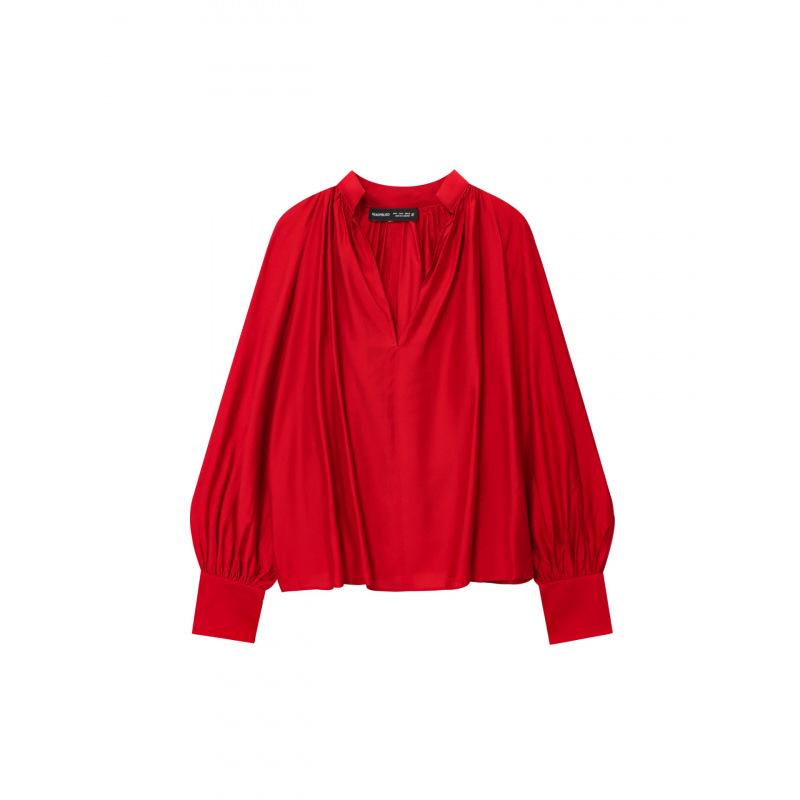 2025 Women's Versatile V-neck Lantern Sleeve Casual Pullover Top