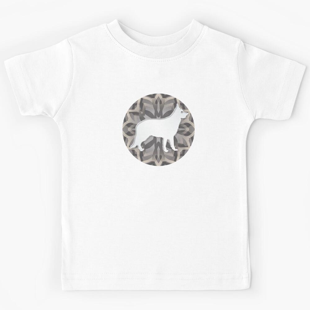 White and Grey German Shepherd Mandala Body Silhouette Kids T-Shirt 120