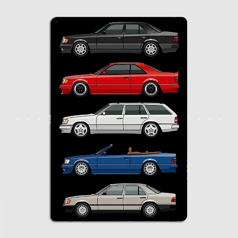

Домашняя декоративная картина Металлический постер В помещении Роскошный Немецкий автомобиль Эволюция W124 E-Class Серия Классический Ретро Знак Комната Настенный декор 20x30cm（7.8x11.8inch）