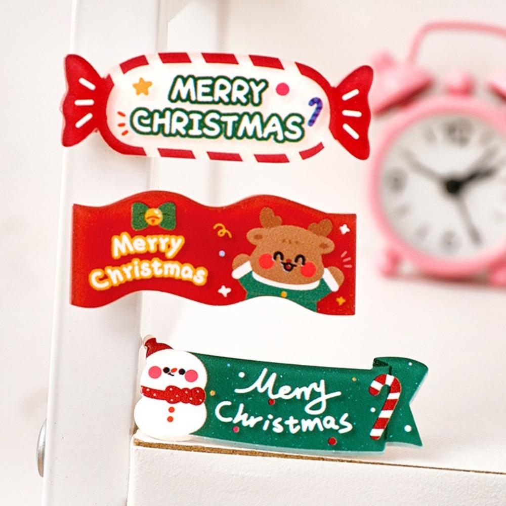 Cartoon Snowman Side Clip Elk Christmas Hair Clip Gift Acrylic Hair Clip  Party