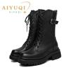 Fashion AIYUQI Women Boots Large Size Genuine Leather Thick Wool Warm Winter Biker Boots Women British Style Women Snow Boots